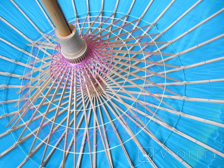 Винтажный зонтик - Дерево - Натуральный шелк - ручная роспись - Китай, фото №7
