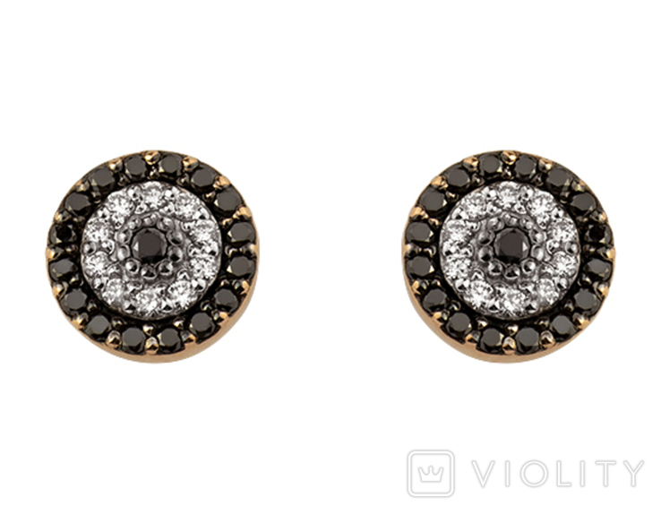 Studs Diamonds earrings diamonds black white in red gold 585 video, photo number 3