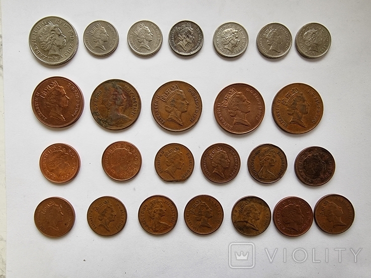 63 пенса Великобритания 25 монет разных годов, фото №3
