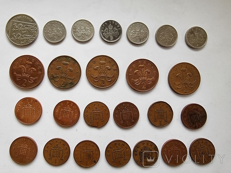 63 пенса Великобритания 25 монет разных годов, фото №4