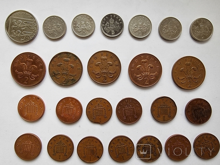 63 пенса Великобритания 25 монет разных годов, фото №5