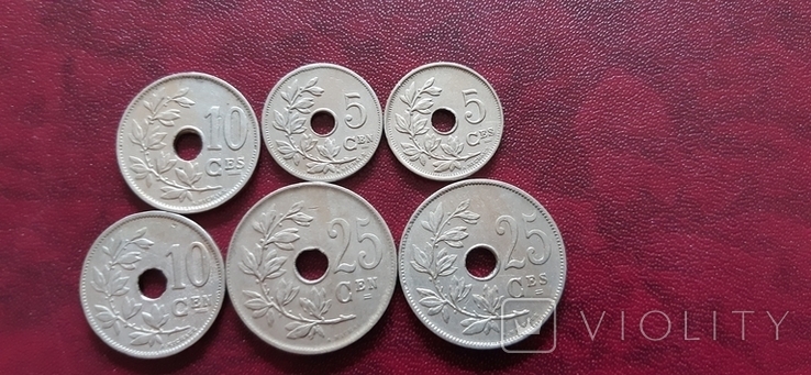 Бельгія, набір № 10, 6 монет, сантіми, 1920-1929 р., фото №8