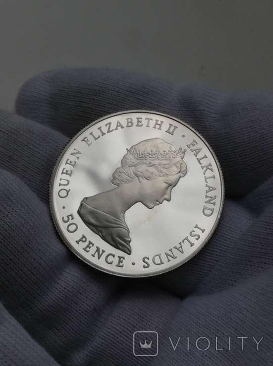 50 пенсов Фолклендские острова 1983 года 150 лет серебро, фото №5