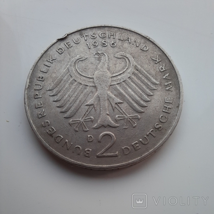 Германия 2 марки, 1986 Курт Шумахер, 30 лет Федеративной Республике (1949-1979)