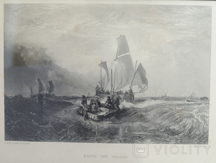 Большая Антикварная гравюра Boats off Calais, фото №3