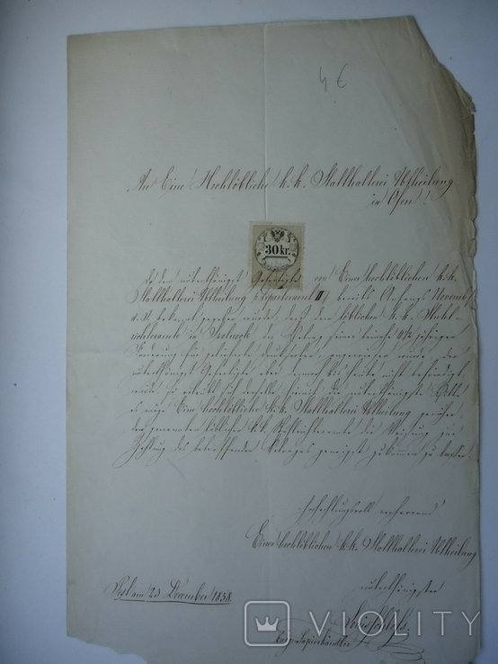 Австрия 1858 г. документ с маркой, photo number 2