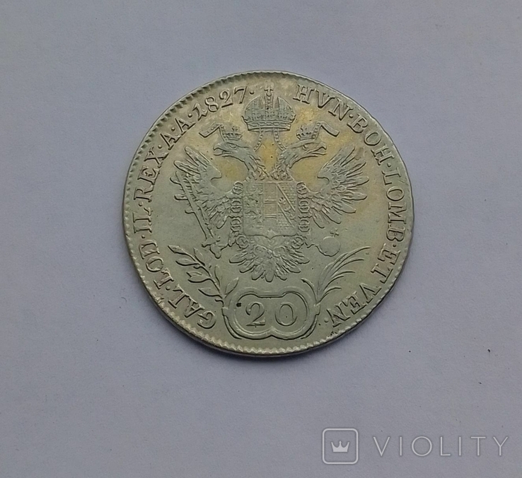 1827 г - 20 крейцеров Австро-Венгрии,серебро
