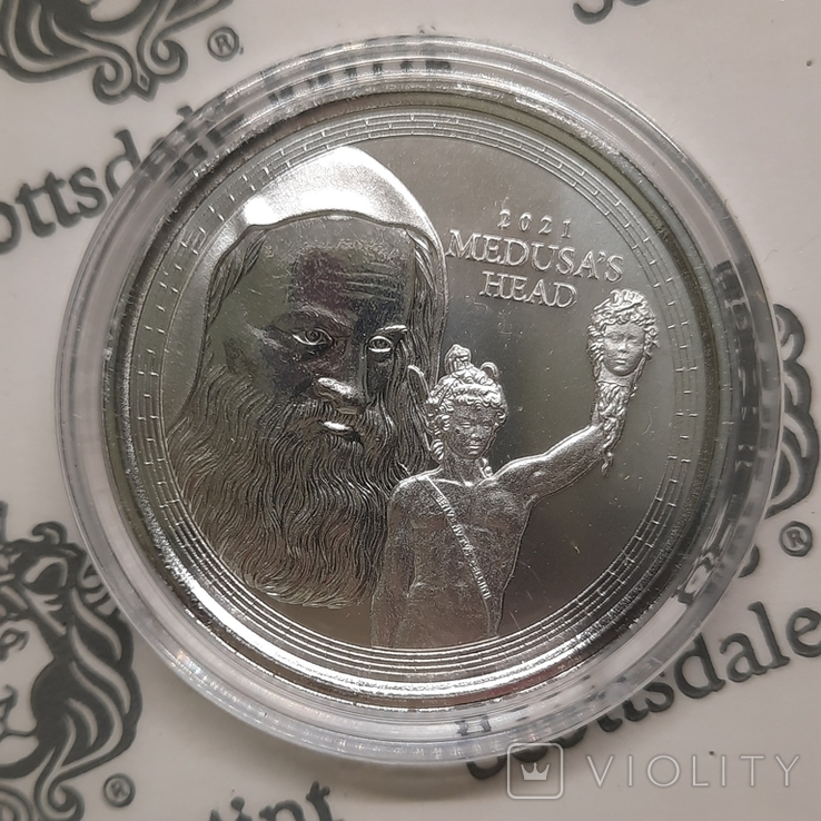  Гибралтар Персей с головой Медузы 1 фунт 2021 Серебро 1 oz, фото №2