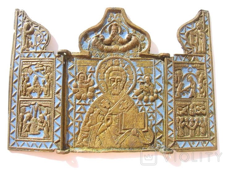 Складень Святой Николай Чудотворец в эмали, фото №3