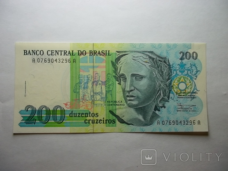 Бразилия: 200 крузейро (1990 г.), фото №3