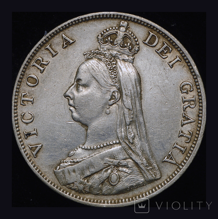 Великобритания двойной флорин 1890 серебро
