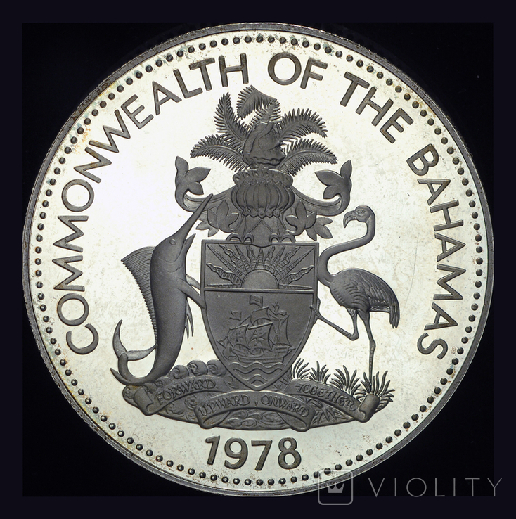 Багамы 10 долларов 1978 пруф серебро 45.36 грамм