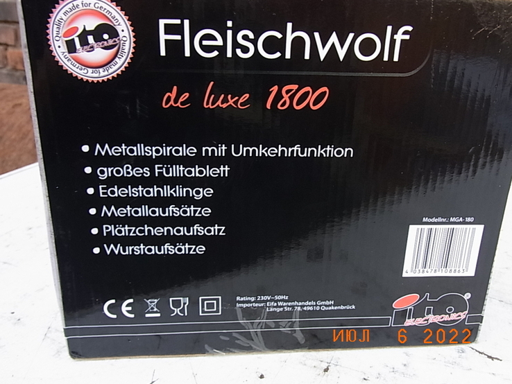 Мясорубка ITO FLEISCHWOLF de luxe 1800 W НОВА № 1 з Німеччини, photo number 4