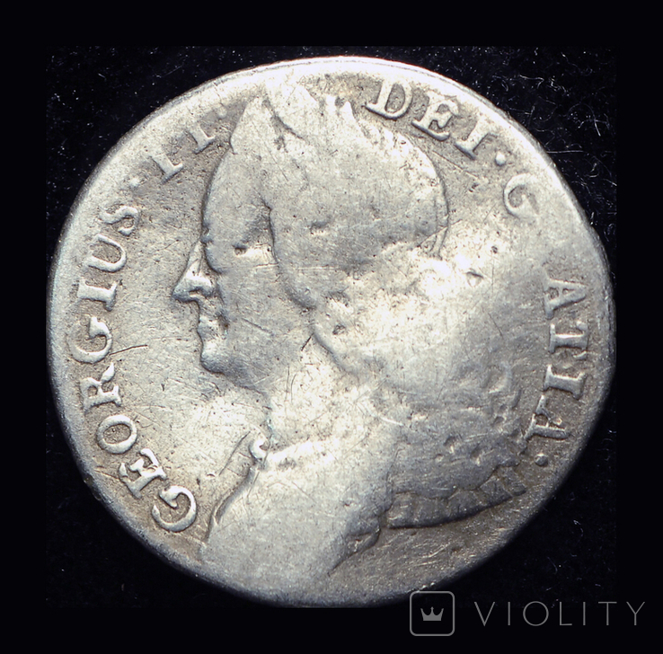 Великобритания 6 пенсов 1743 серебро