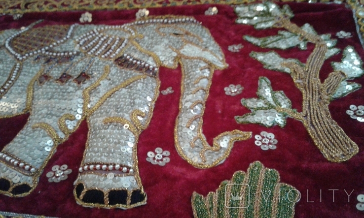 Elephant Burma Kalaga Panel Tapestry Handmade Burma Vintage Sequins Beads, photo number 3