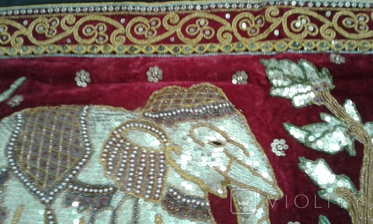 Elephant Burma Kalaga Panel Tapestry Handmade Burma Vintage Sequins Beads, photo number 4