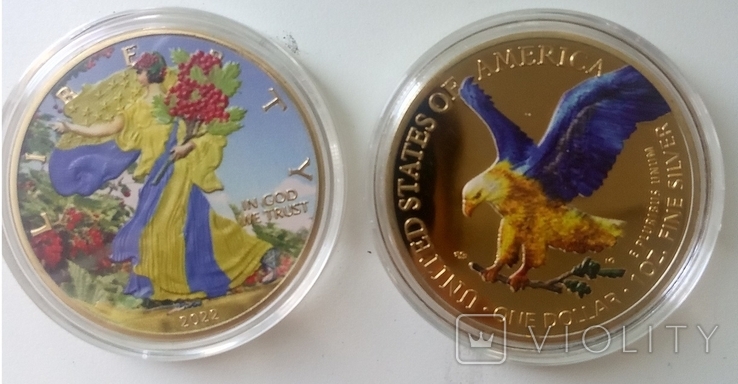 USA США - Копия сувенирная монета Свобода Украины Червона Калина 3D выпуклое покрытие 2022
