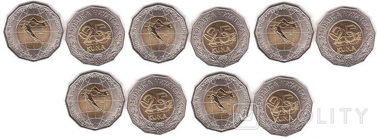 Croatia Croatia - 5 pcs x 25 Kuna 2002 - 10 years of international recognition of Croatia, photo number 2