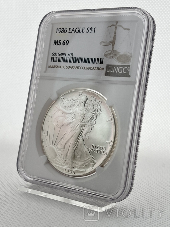 1986, Американский орёл, слаб ms 69 первая монета в серии., фото №3
