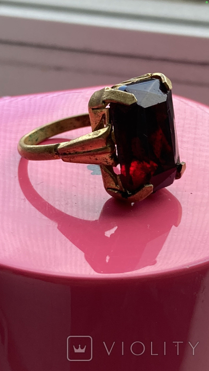 Кольцо позолота СССР камень гранатового цвета, фото №2