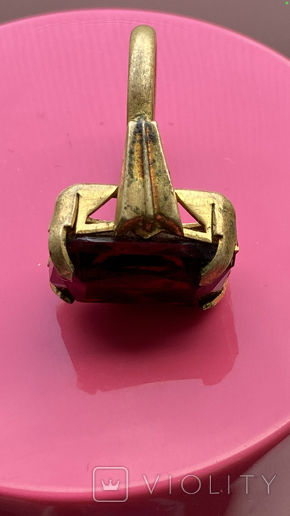 Кольцо позолота СССР камень гранатового цвета, фото №7