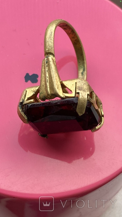 Кольцо позолота СССР камень гранатового цвета, фото №8