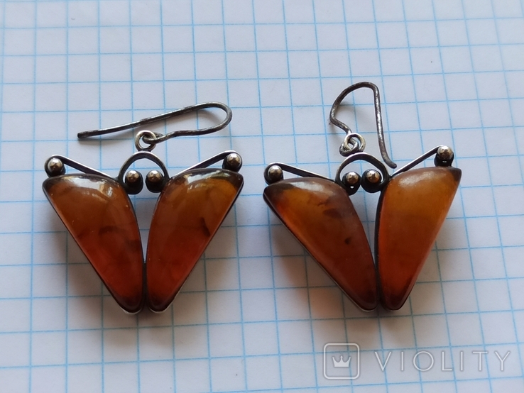 Серьги серебро 875 пр. СССР. С янтарём