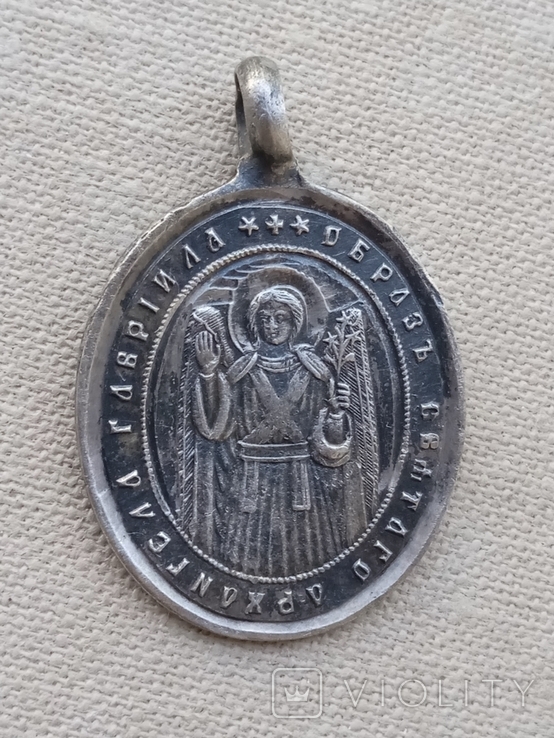 Образ Святого Архангела Гавриила Успение Пресвятой Богородицы нательная иконка серебро 84, фото №3