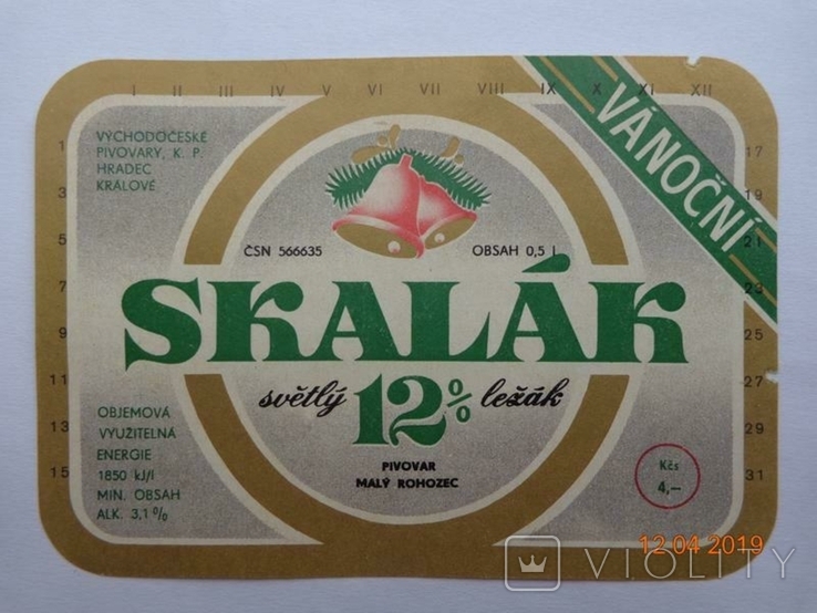 Beer label "Skalak Vanocni (Christmas)" (pivovar Maly Rohozec, Czechoslovakia)