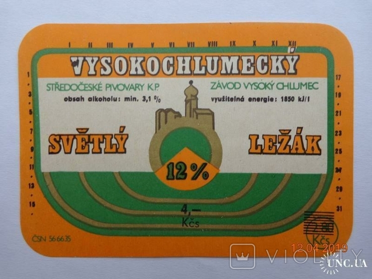 Beer label "Vysokochlumecky svetly" (Zavod Vysoky Chlumec, Czechoslovakia)