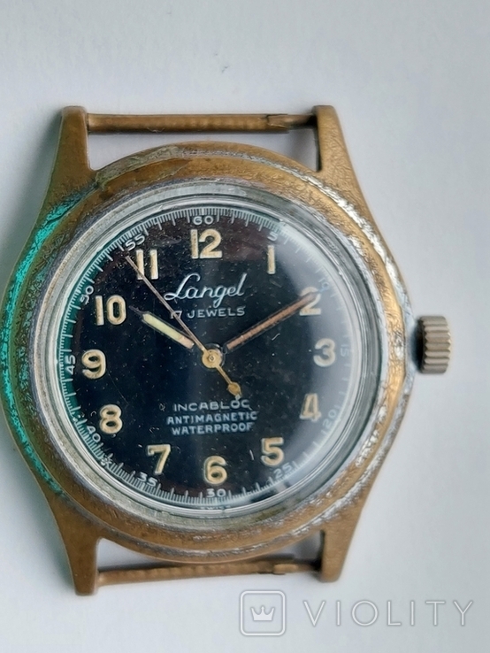 Часы старые военные швейцарские механические Langel, фото №4