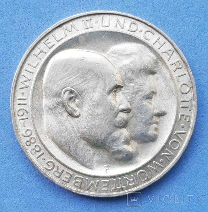 3 марки 1911 F Вюрттемберг Шарлотта, фото №2