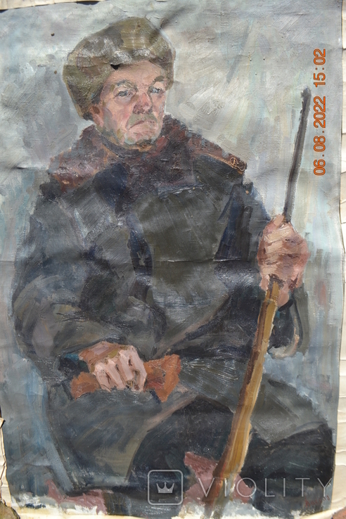 Painting "Grandfather with a rifle. VOHR?". Socialist Realism. Oil on canvas. 103x73 cm. Artist Vasina, photo number 4