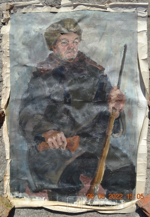 Painting "Grandfather with a rifle. VOHR?". Socialist Realism. Oil on canvas. 103x73 cm. Artist Vasina, photo number 5