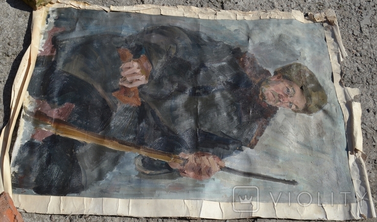 Painting "Grandfather with a rifle. VOHR?". Socialist Realism. Oil on canvas. 103x73 cm. Artist Vasina, photo number 6