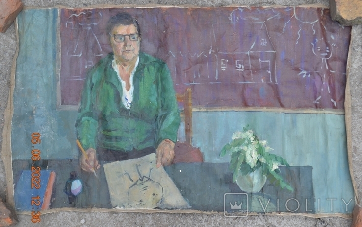 Картина "Учительница". Холст, масло. Соцреализм. 115(118)х70 см.