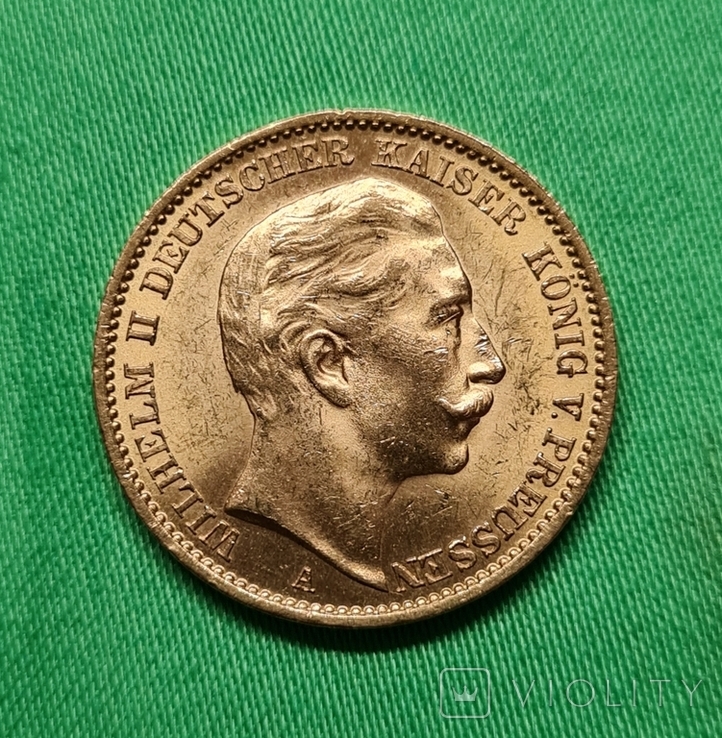 Пруссия 20 марок 1909 А Вильгельм ІІ  7,95 г