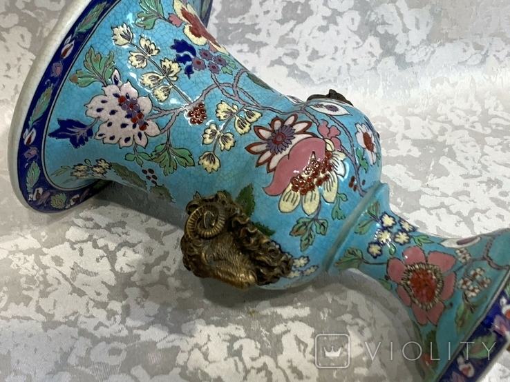 Антикварная ваза майолика Овны бронза, фото №6