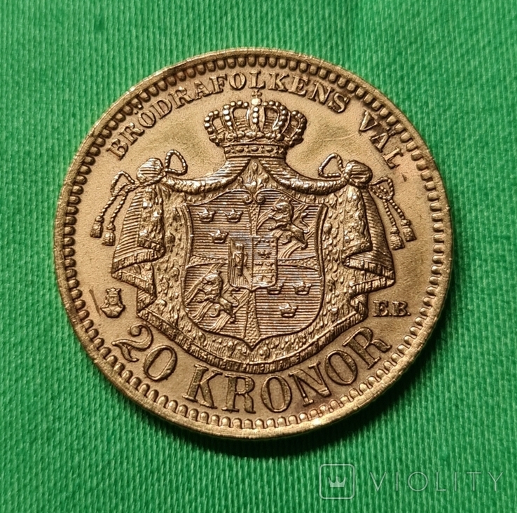 Швеция 20 крон Оскар II 1889 Золото 8.96 г