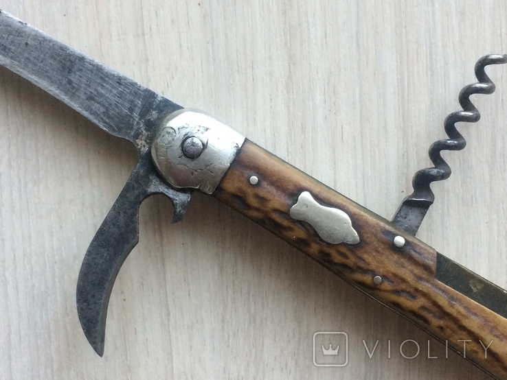 Folding knife, pads - deer antler, with blade lock., photo number 5