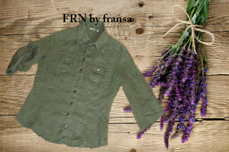 Frn by fransa 100 % лен стильная рубашка женская рукав в 3/4 оливка, фото №3