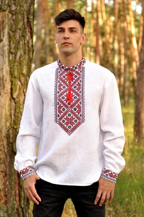 Чоловіча сорочка-вишиванка з традиційною червоно-чорною вишивкою, numer zdjęcia 3