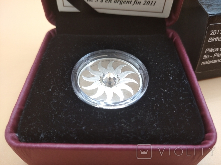 Камінь народження 2011 - Камені народження - Діамант. Срібна монета в капсулі і футлярі., фото №3