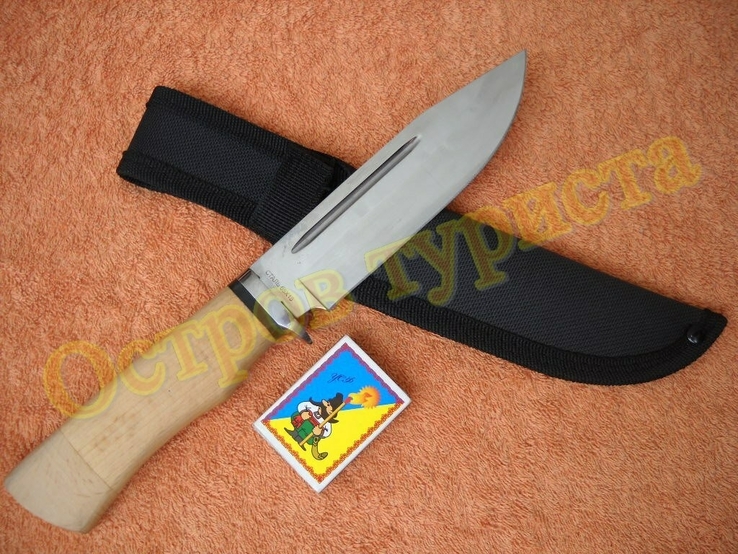 Нож охотничий Рекс с ножнами деревянная рукоять сталь 65х13, фото №2