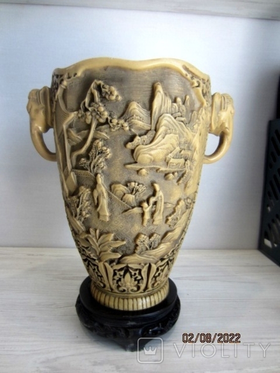 Vintazhna Aziatska vasa alabaster Hand carving, photo number 2