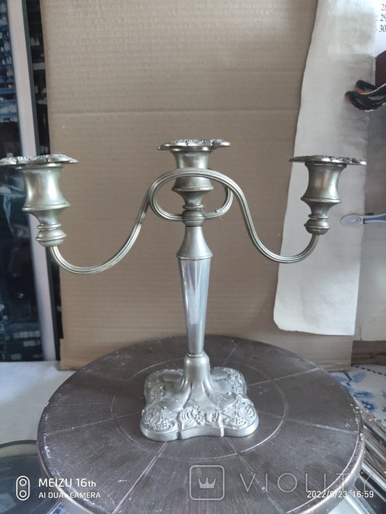 Candlestick for three candles, silver-plated., photo number 3