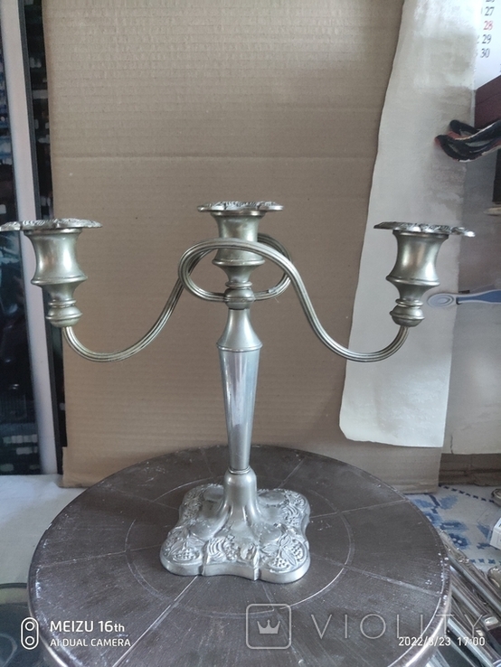 Candlestick for three candles, silver-plated., photo number 8