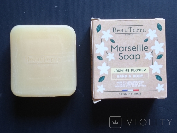 Toilet natural jasmine soap Savon de Marseille (France, weight 100 grams), photo number 2