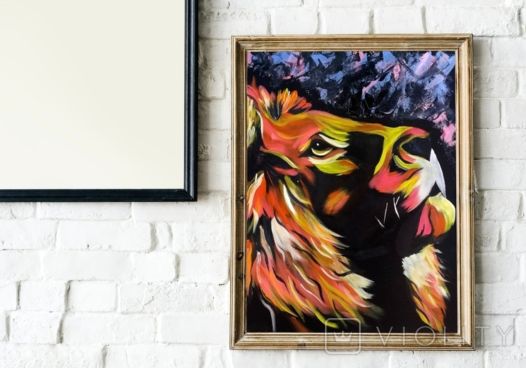 Цветной лев (масло/оргалит) 50х40 см, фото №8