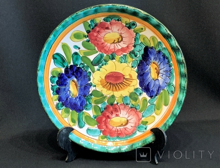 Vintage Wall Plate Handmade Flowers Ceramic Italy, photo number 2